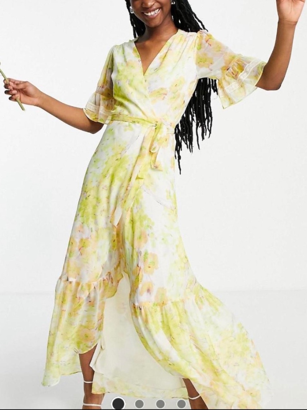 🌼💛 Hope & Ivy Yellow Floral Chiffon Wrap Dress | Vintage-Inspired Romance ✨👗